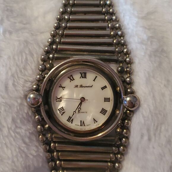 St. Bernard Industrial Fancy Metal Band Watch Silver Balls & Bars Punk Very Cool - Picture 1 of 10